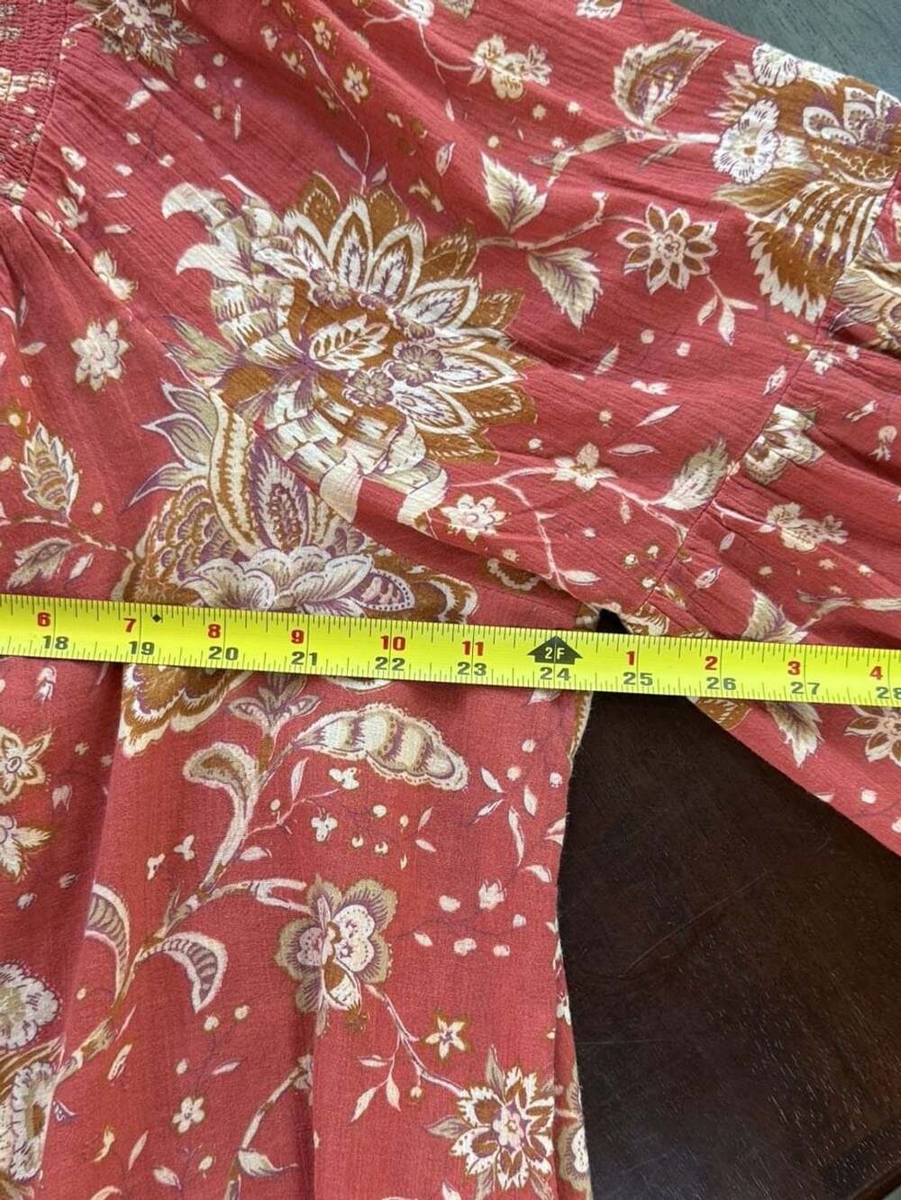 Chaps Floral Bell Sleeve Peasant Blouse 100% Cotton Rust/Orange Boho India - Picture 8 of 9